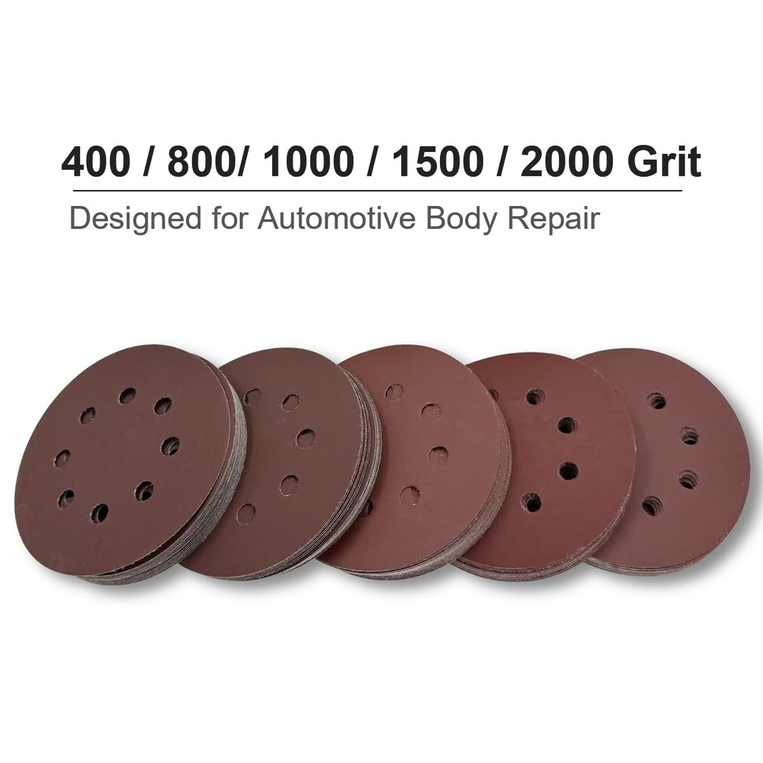 5 Inch 8 Hole Fine Grit Sanding Discs 100 Pack, 400 800 1000 1500 2000 Grit (…