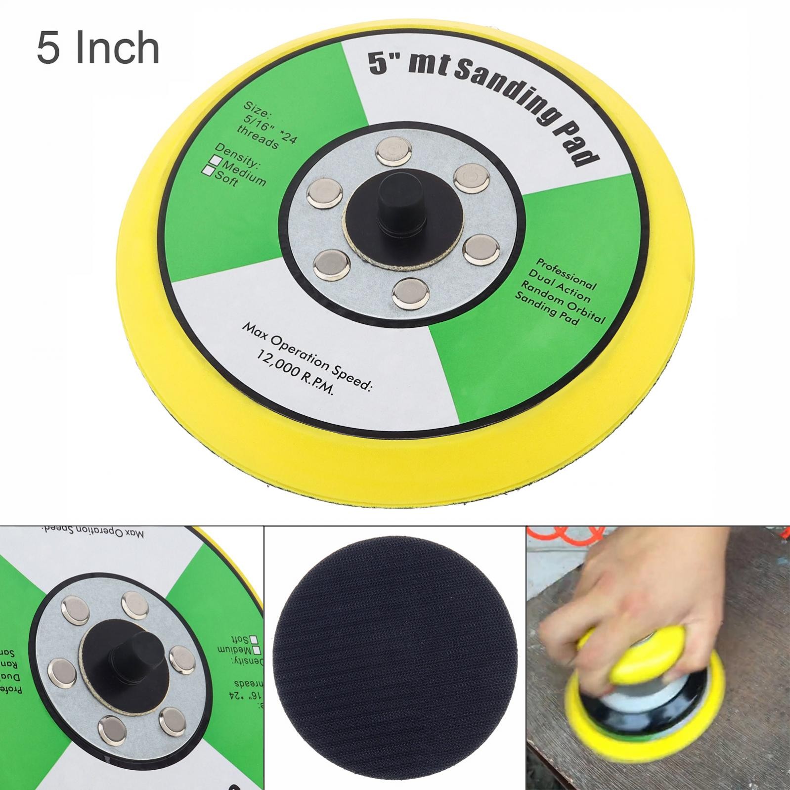 5″ Hook and Loop Backing Pad for Air Sander Polisher, 5/16″ Arbor with 24 Thread