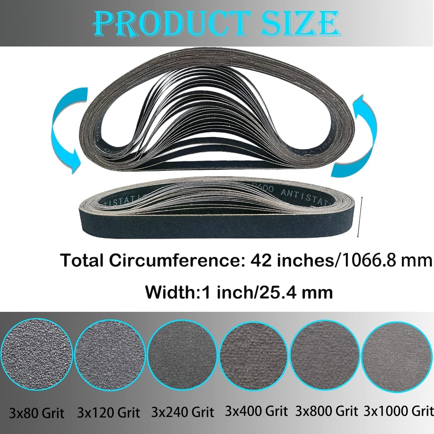 18 PCS 1 x 42 Inch Premium Silicon Carbide Sanding Belts Assortment- 3 Pcs Ea