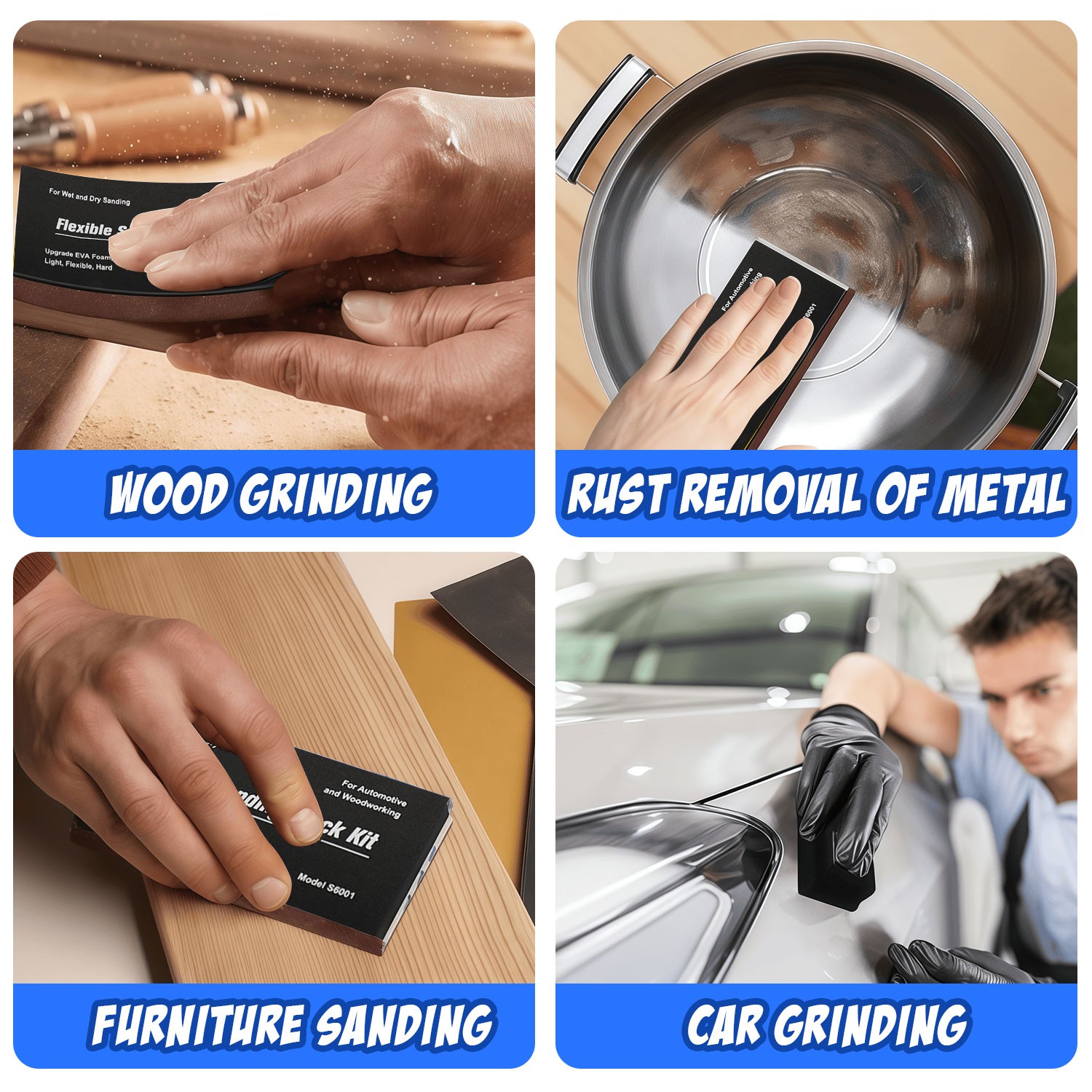 12Pcs Wet Dry EVA Foam Sanding Block Flexible Auto Body Grinding Polishing Kit
