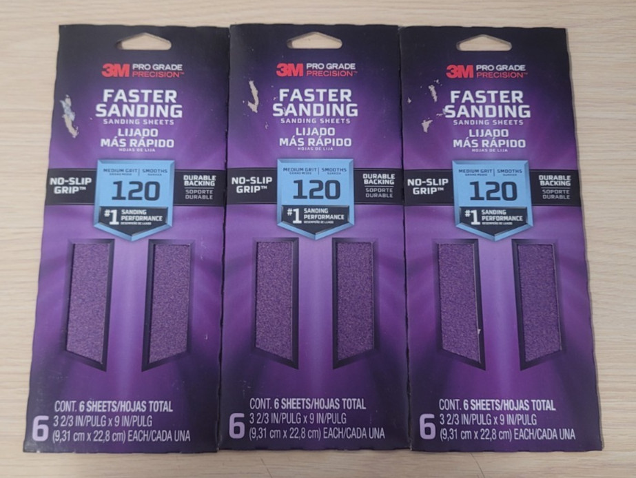 3M Pro Grade Precision 3-2/3″ x 9″ 120 Grit Sanding Sheets – 3 PACKS OF 6 SHEETS