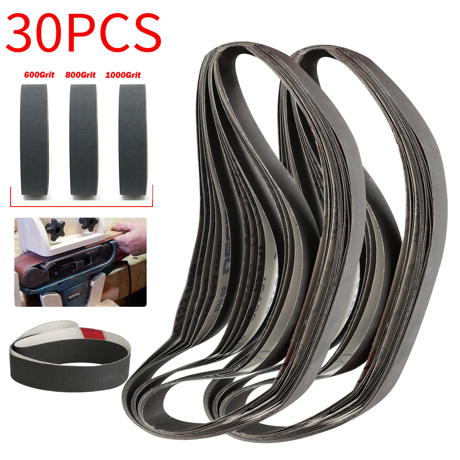 30Pcs 1x30inch 600 -1000 Grit Sanding Belt Polishing Grinding Sander Sandpaper