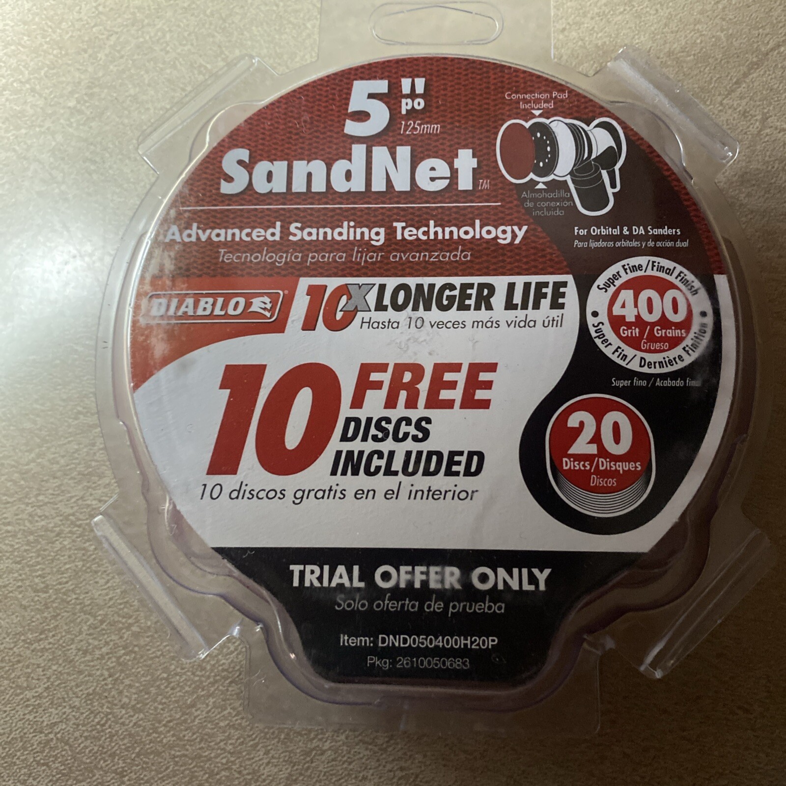 Diablo Tools 5 Inch 400 Grit (Micro Fine) Sandnet Discs With Connection Pad 20