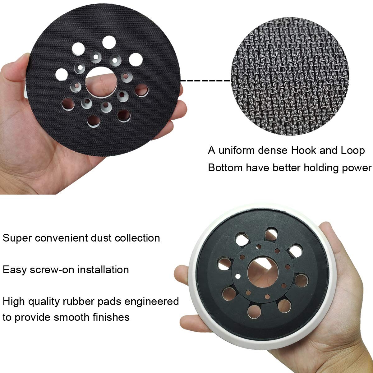 5 Inch 8 Hole Hook & Loop Replacement Sander Pad for 5″ Bosch ROS20VS, 5 inch