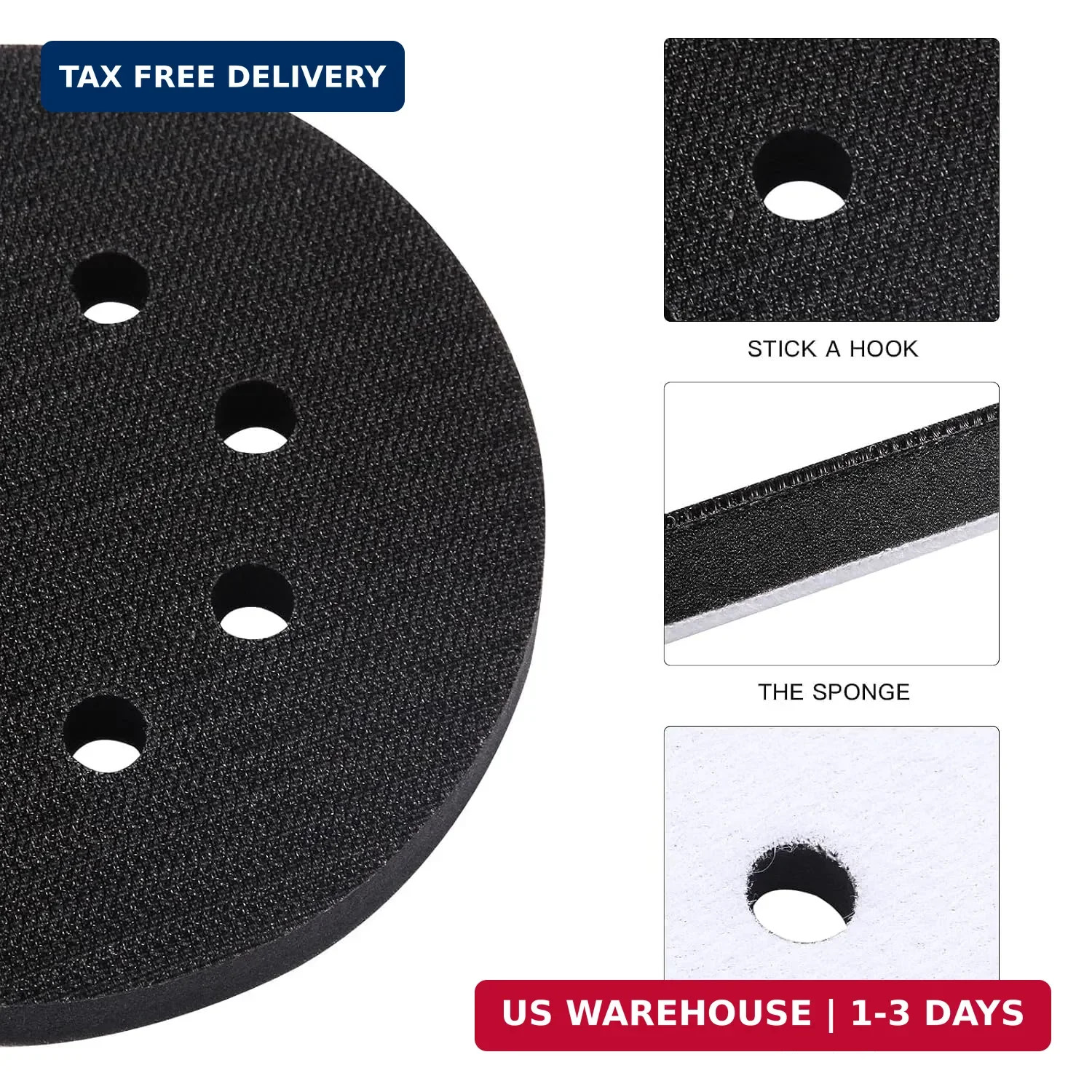 TPSUIPA 6 Pack 5 Inch 8 Hole Foam Sanding Pads, Soft Density Interface Pad, H…