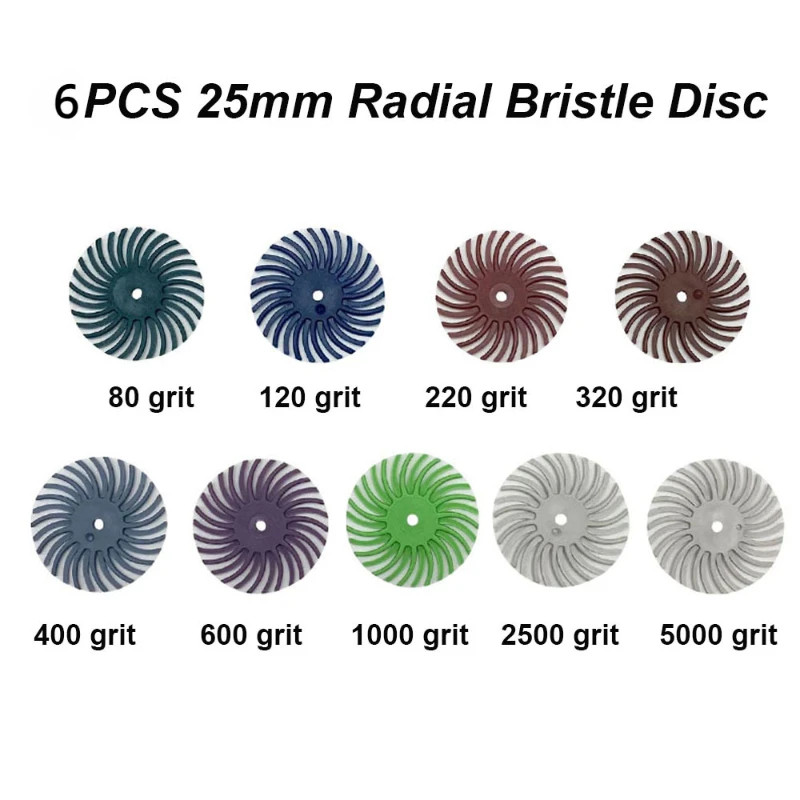 80-5000 Grit 25MM Radial Bristle Disc Abrasive Brush 2.35Mm Shank Polishing Whee