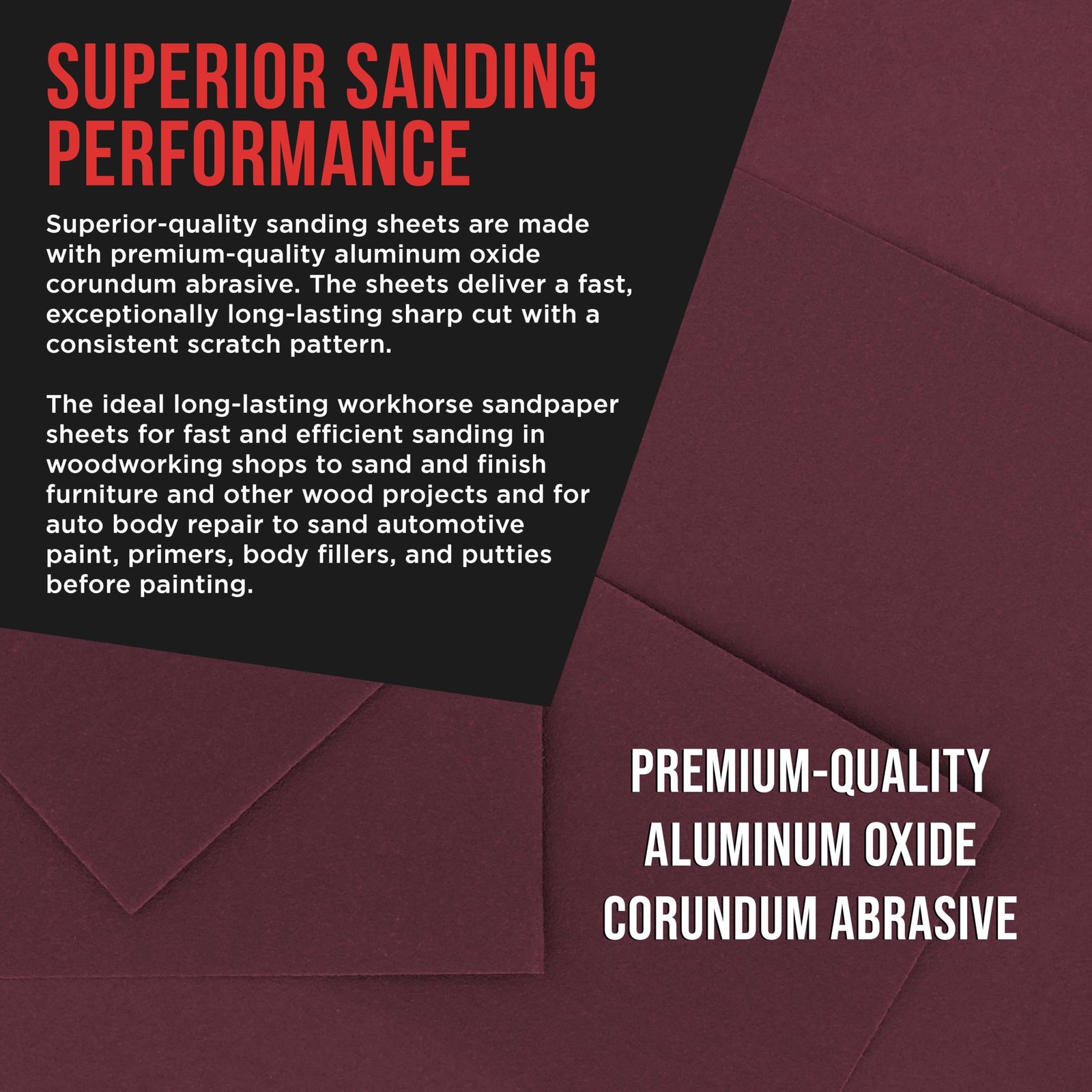 Premium Red 120 Grit 1/4 Size Red Sanding Sheets, of 30 – Hook & Loop Backing…