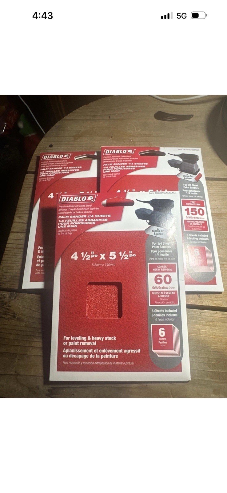 Diablo Aluminum Oxide Sandpaper Sheets 4.5×5.5in 60/150 Grit Palm Sander 6-Pack