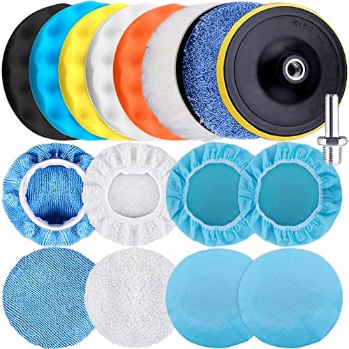 17 Pieces Buffing Pads Foam Polishing Pad Wax Buffer Polish Pads 6 Inch