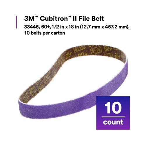3M Cubitron II 33445 Sanding Belts, 1/2 in x 18 in, 60 Grit, Purple, 10 belts