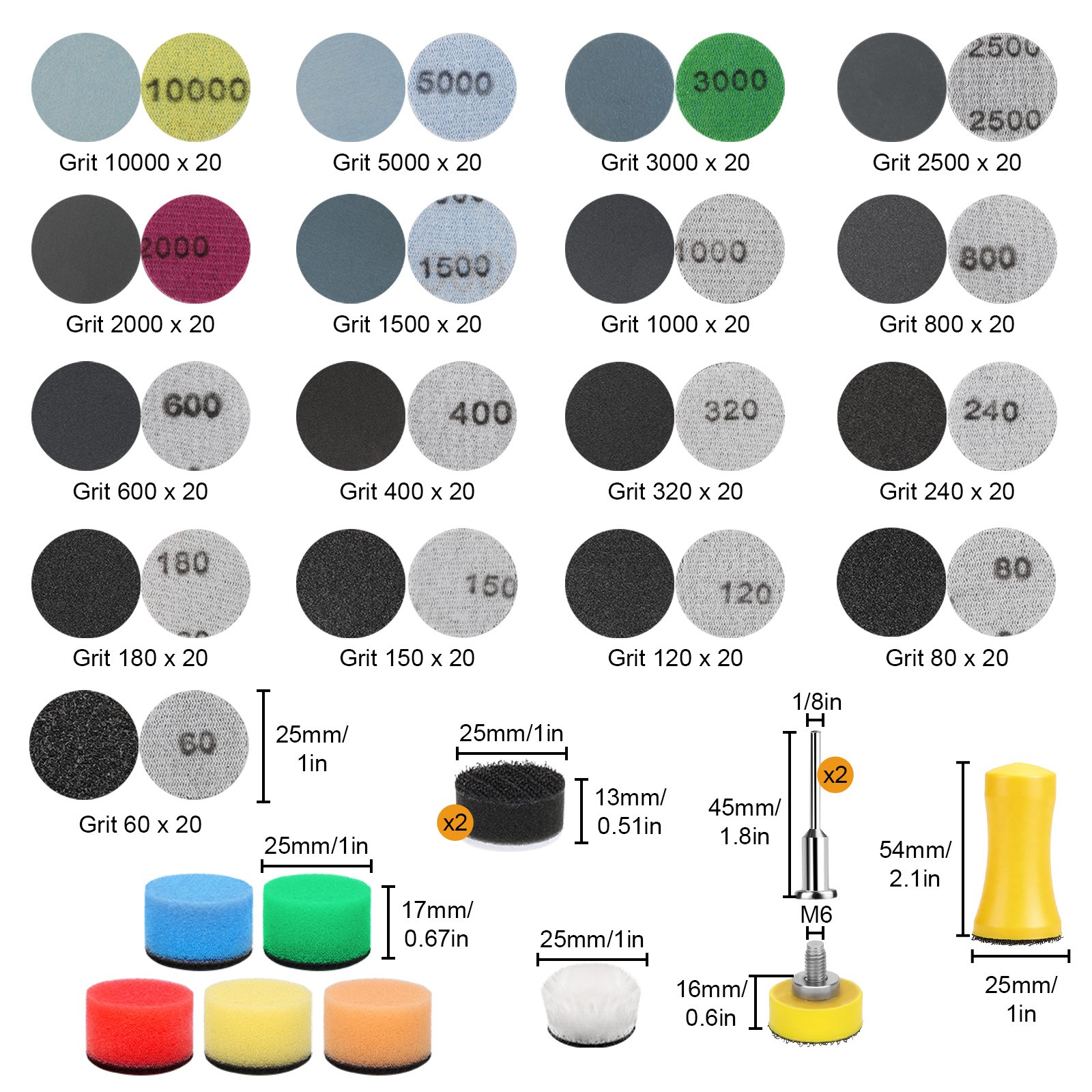 405x 1″ Hook Loop Sanding Discs Polishing Pad Drums Kit 80-10000Grit for Dremel