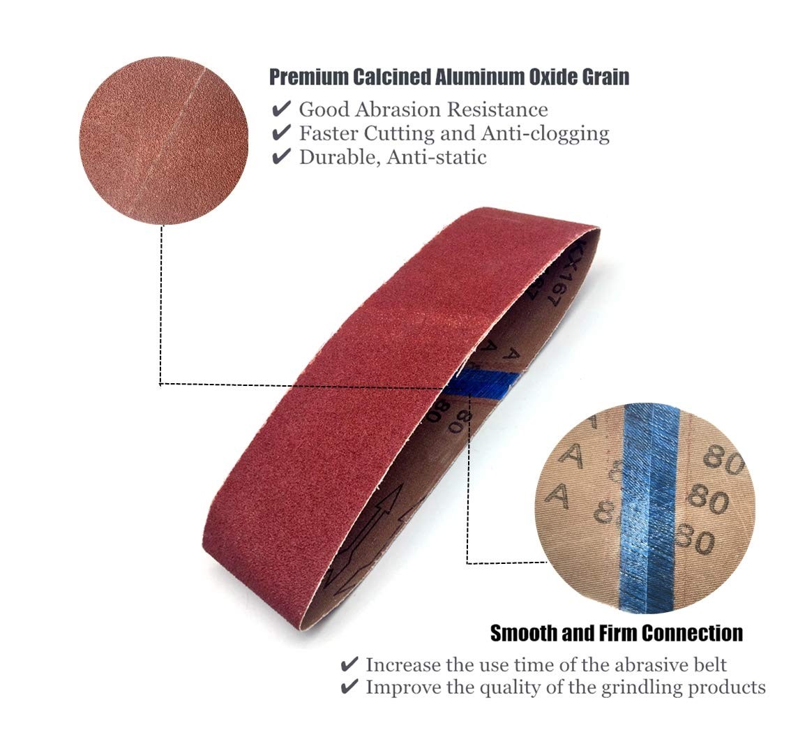 3×21 Sanding Belt, 80 Grit Aluminum Oxide Craftman Belt 3x21in, 80