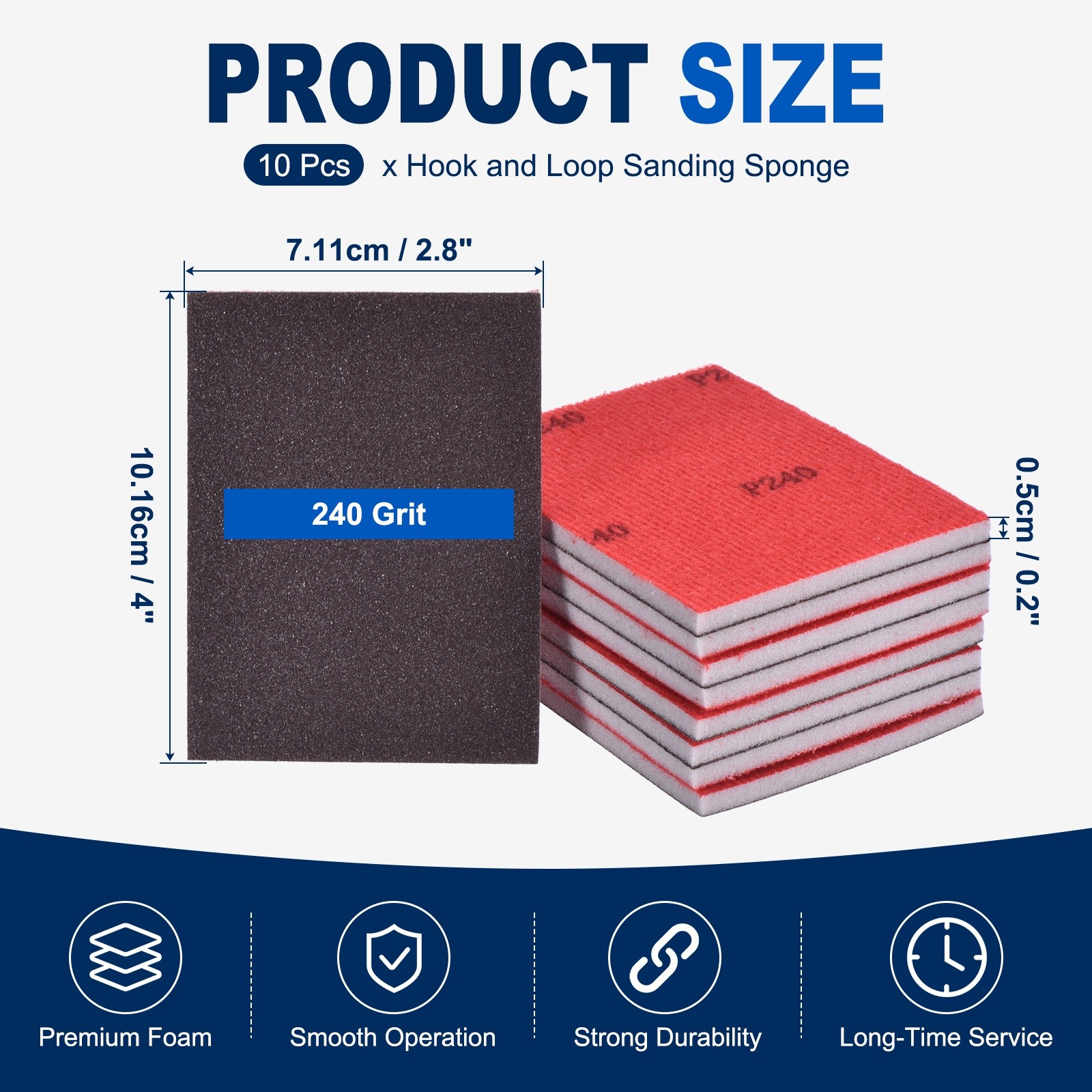 10 Pcs 240 Grit 4 x 2.8 Inch Hook & Loop Foam Sanding Blocks, Black