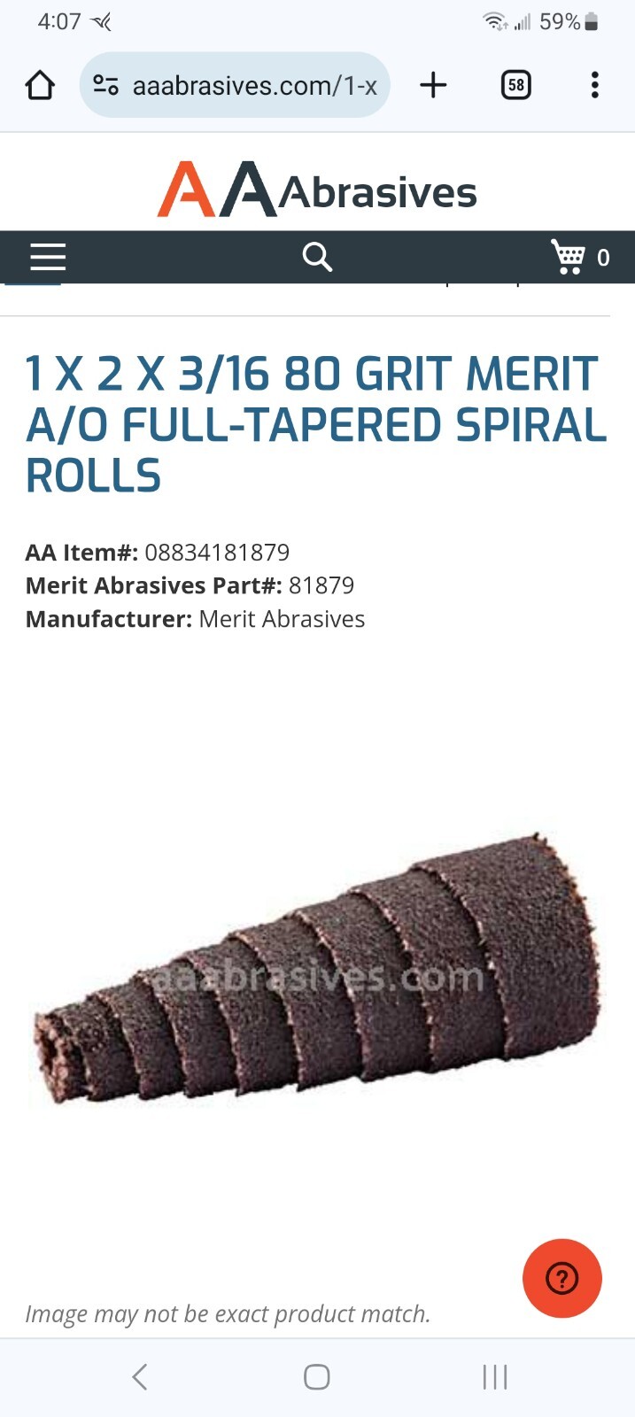 Merit 1 X 2 X 3/16 Spiral Roll Full Taper 80 Grit AO 81879 100 Pack