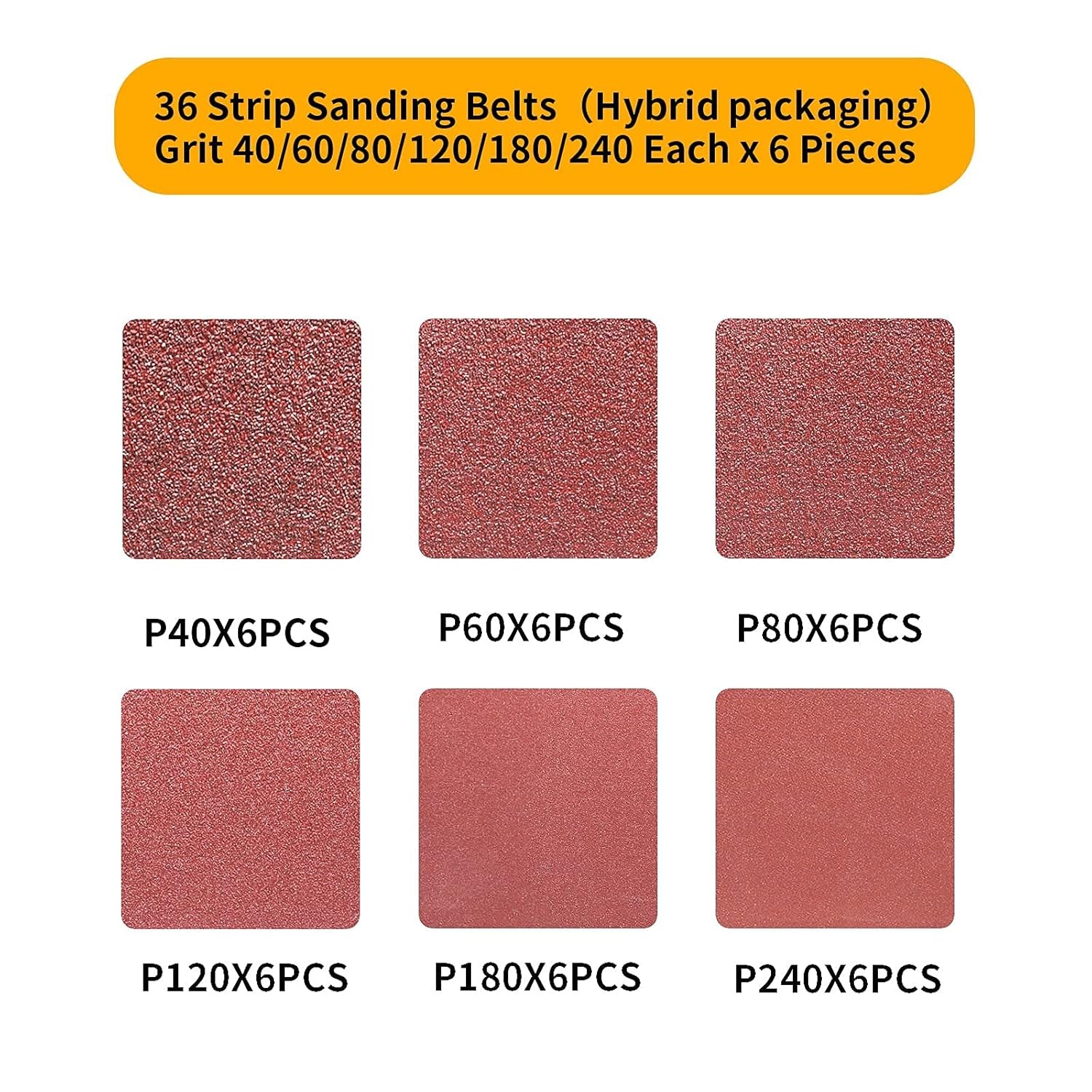 36 Pack Sanding Belts 1/2X18 1/2 X 18(40 60 80 120 180 240 Grit), red