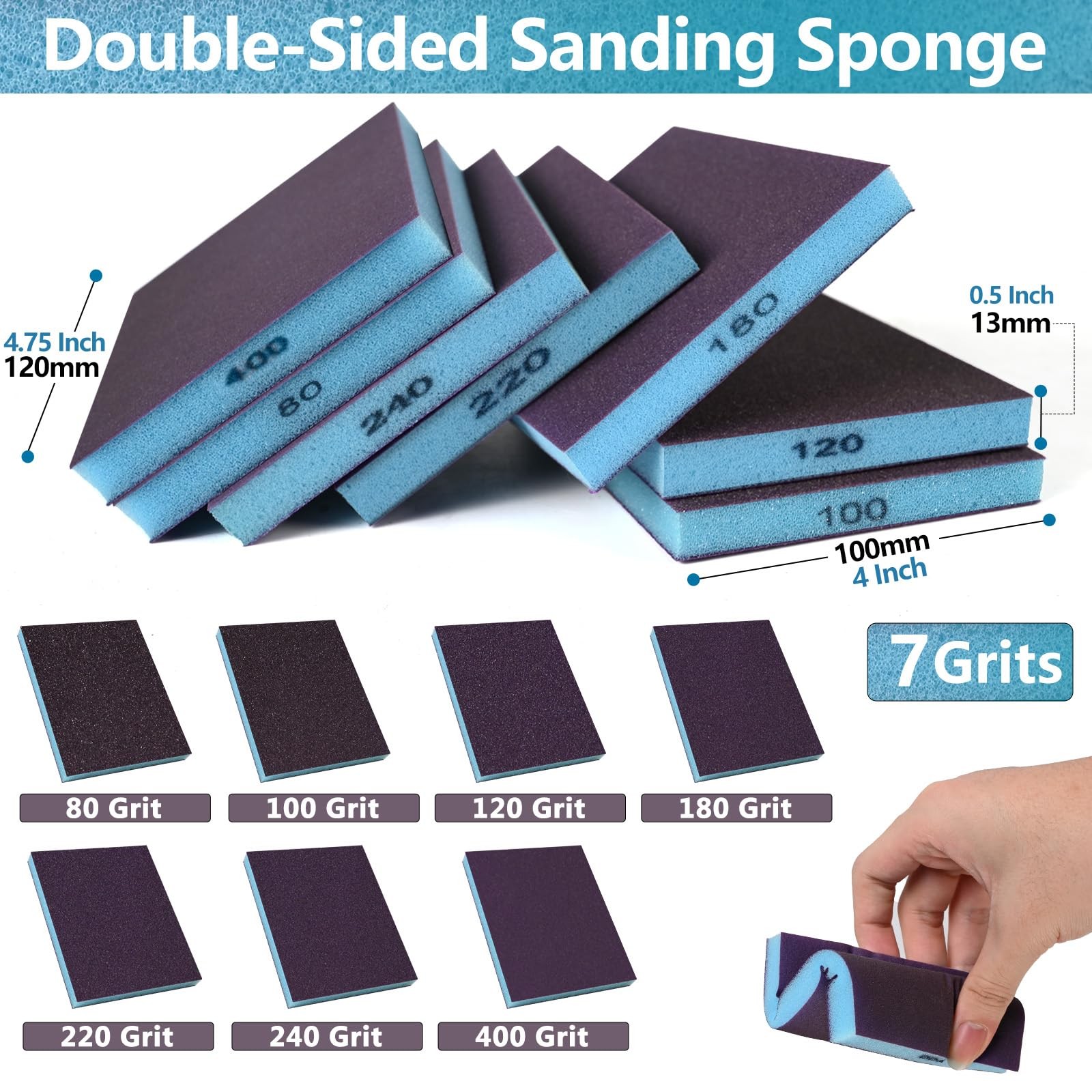 18 PCS DoubleSided Sanding Sponge Wet Dry 80 Grit For Wood Furniture