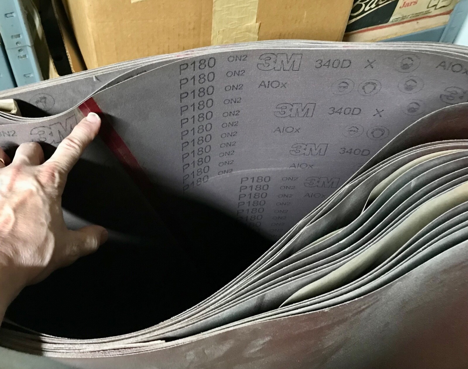 3M 43″ X 75″ 340D P180 Sanding Belt AlO X Cloth Backed. Brand new. 14 pieces.