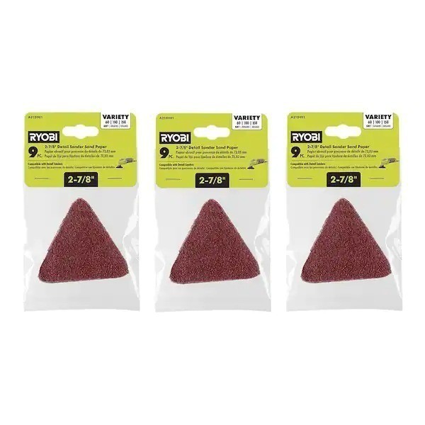 RYOBI 27-Piece 2-7/8 in. Detail Sand Paper Assortment Set with Adhesive Backing