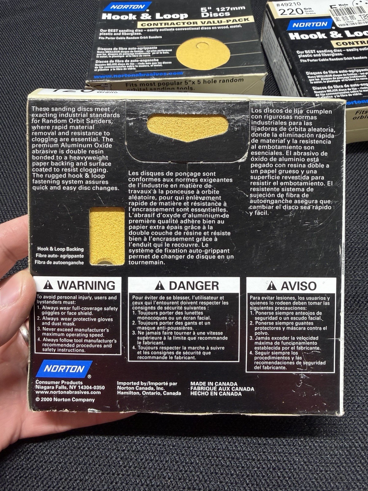 Norton Hook & Hoop 5” 127mm Discs 25 Pack, 3 Packs; 120, 180, 220 Grit