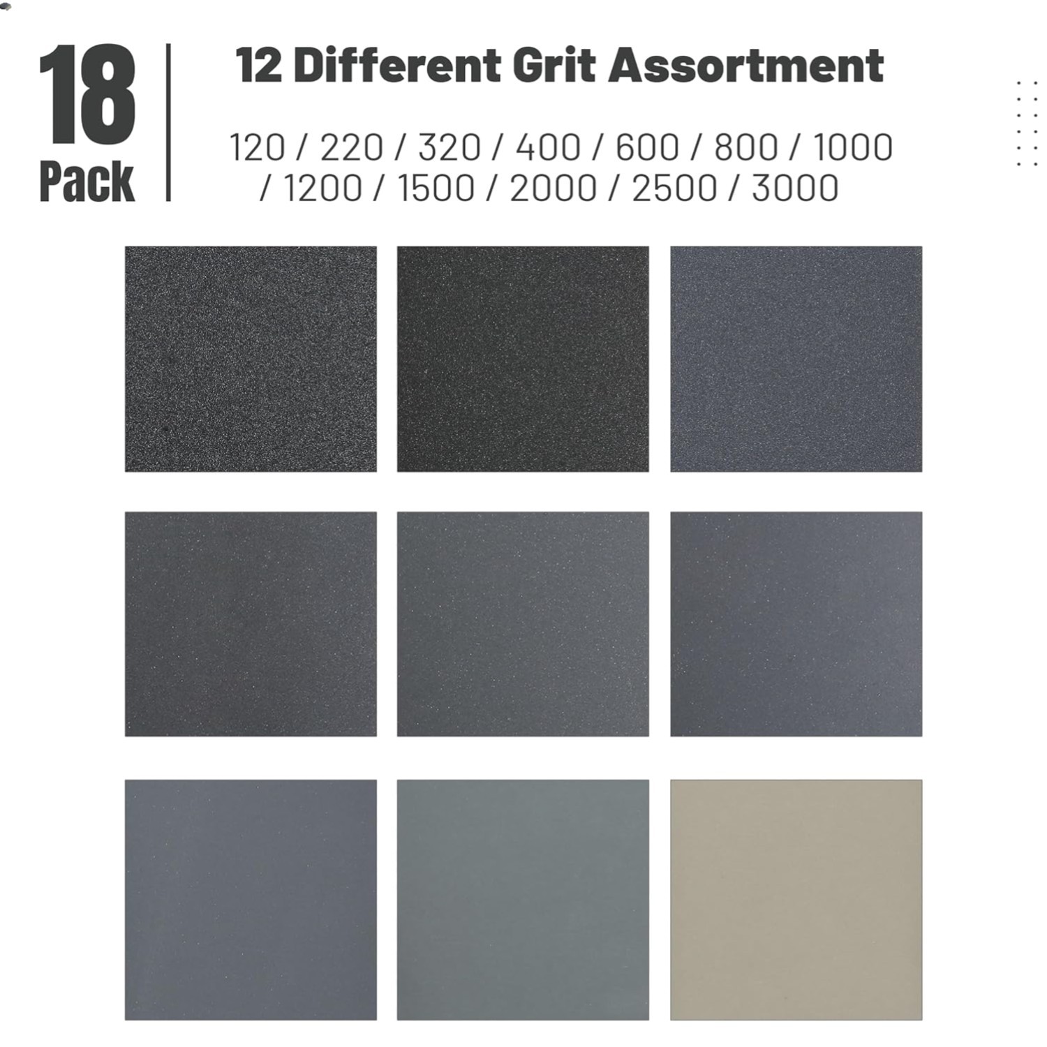 Bates 18 Pack Sandpaper – 12 Grits, 120 to 3000 Assorted Grit for Metal, Wood…