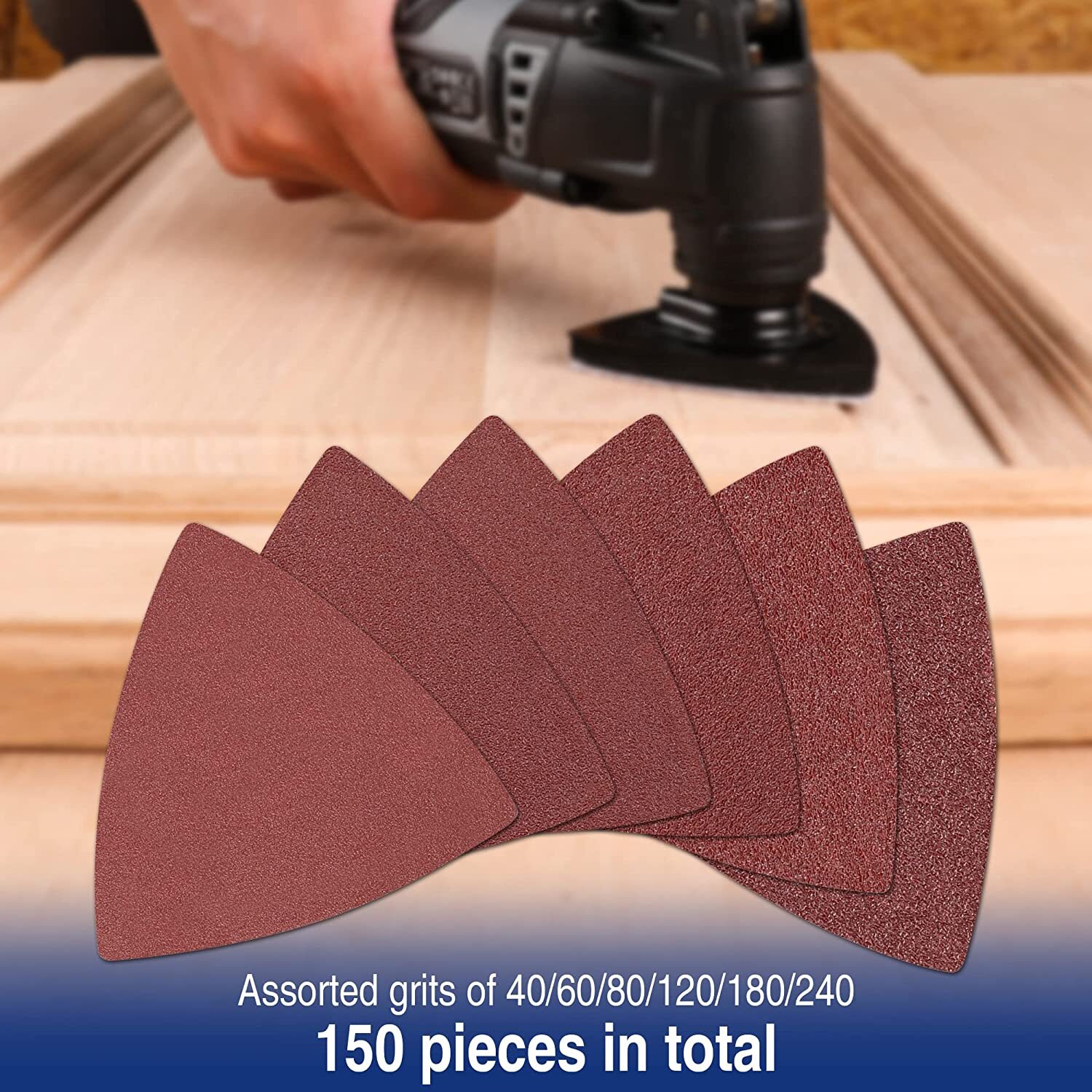 WORKPRO 150PCS Triangle Sanding Pads 40/60/80/120/180/240 Grit Aluminum Oxide