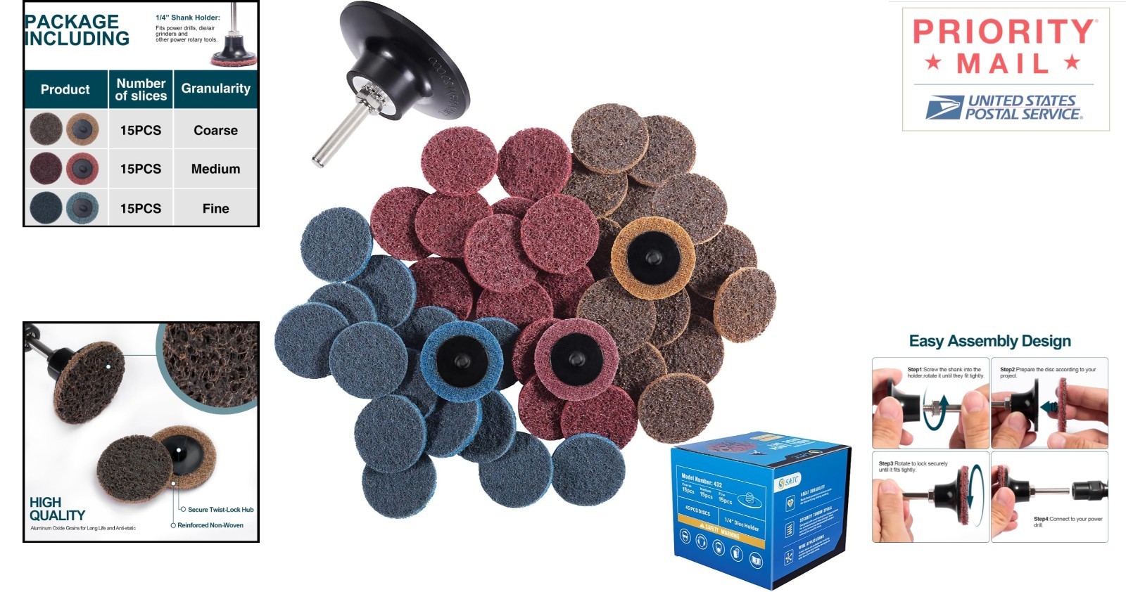 46PCS Sanding Discs 50mm Quick Change Discs Holder Surface Conditioning Fine …