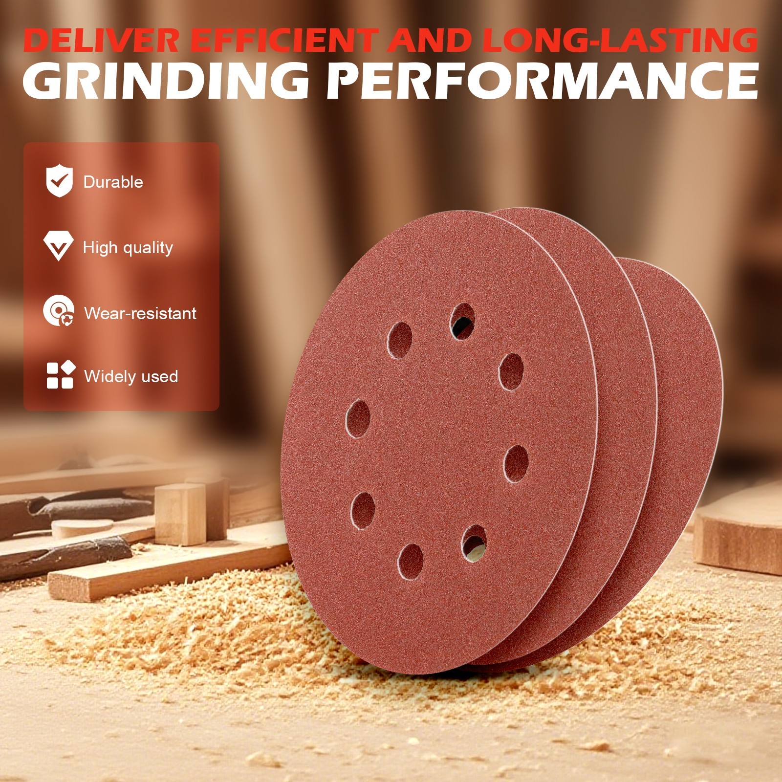 Premium 5″ 8 Hole 60 Grit Sanding Discs 50 Pcs Hook Loop Flocked Sandpaper Pads