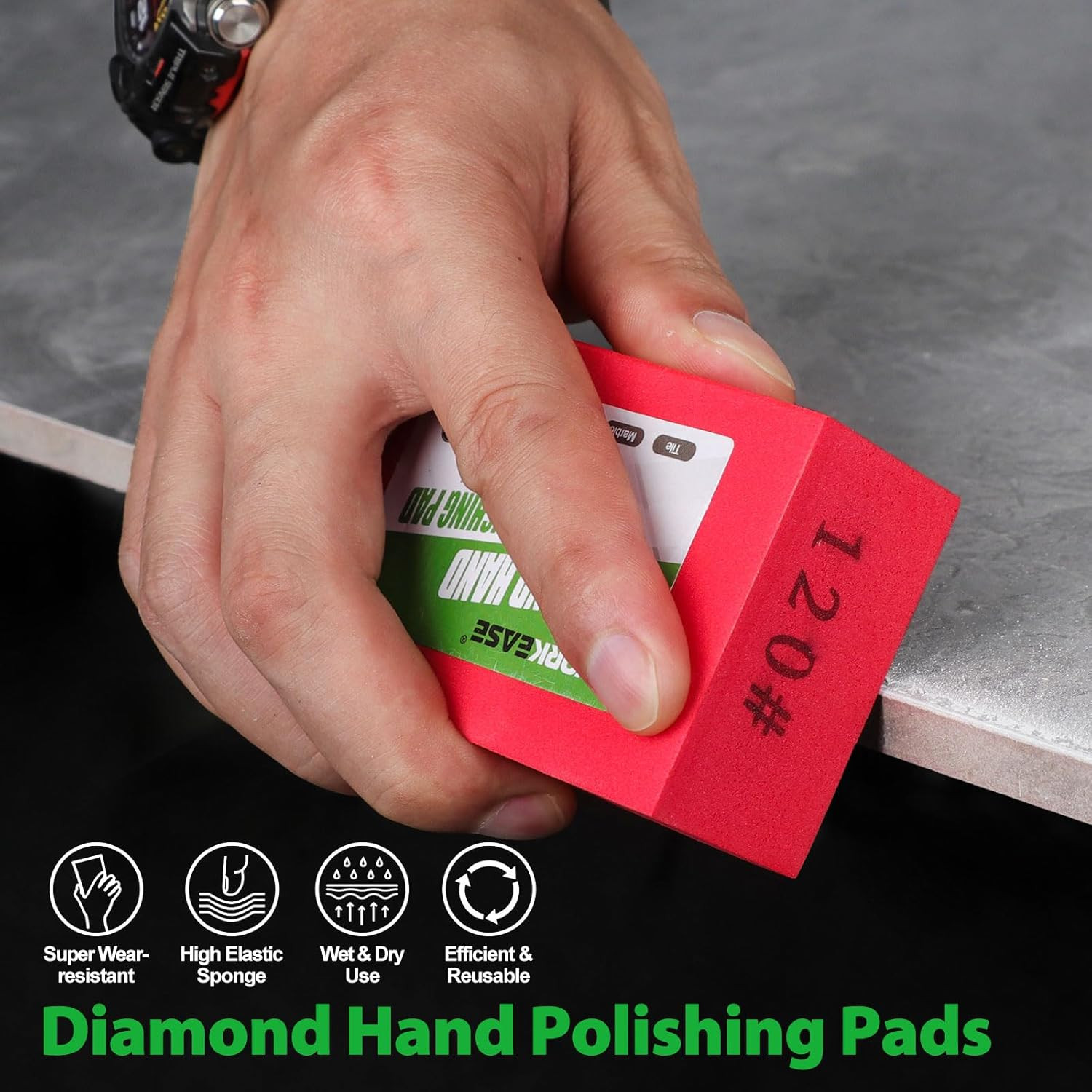 Diamond Hand Polishing Pads, 5PCS Diamond Sanding Pads 60/120/240/400/1000 Grit