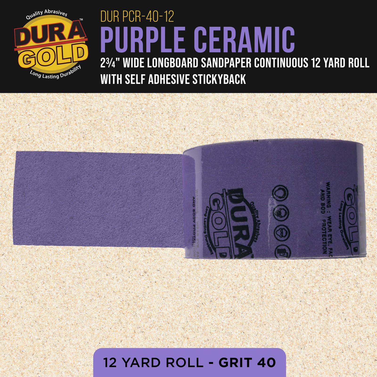 40 Grit Purple Ceramic 2.75″ x 12 Yard Roll Self Adhesive Longboard Sandpaper