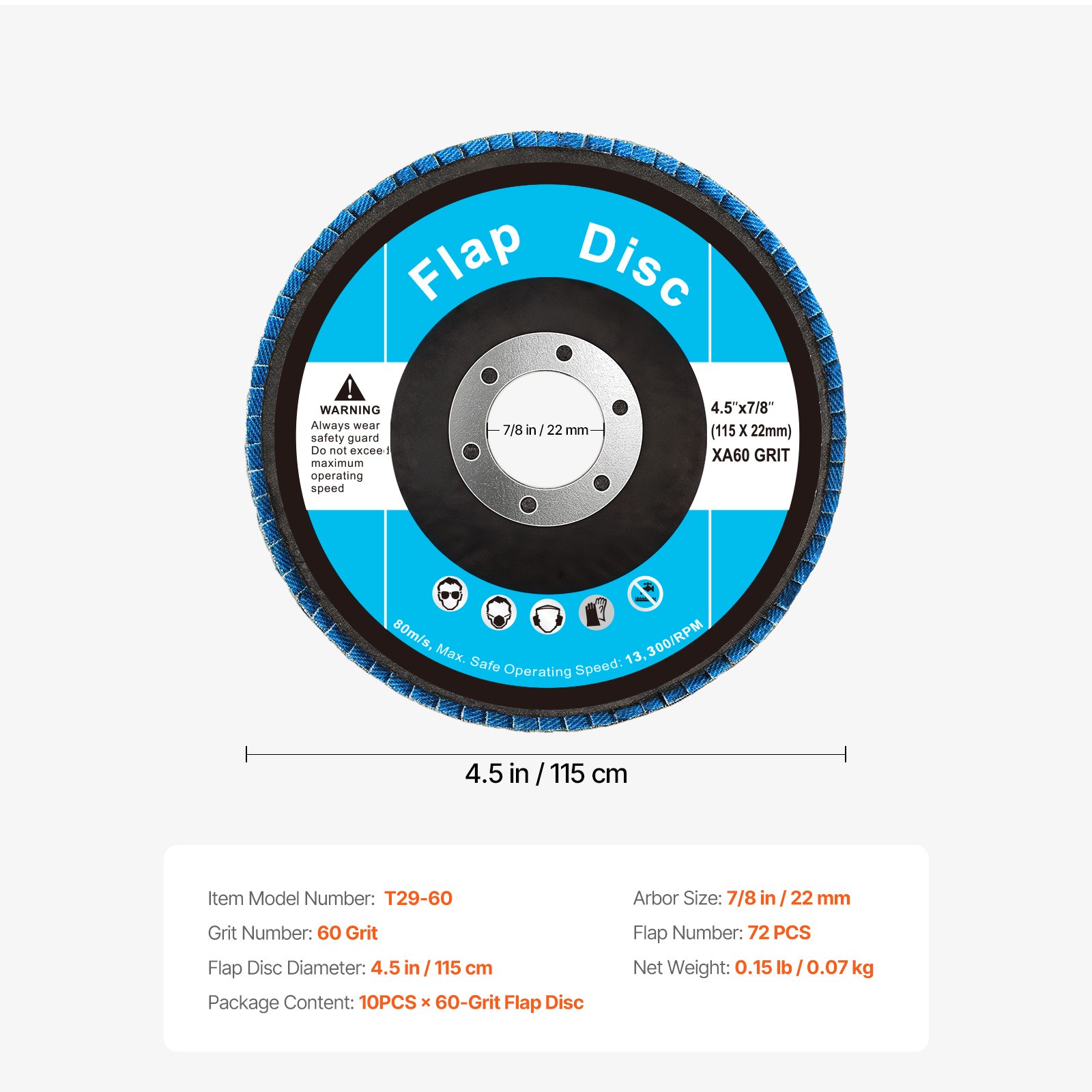 Flap Discs 4-1/2″ x 7/8″ Sanding Disc for Angle Grinder 60 Grit 10 Packs