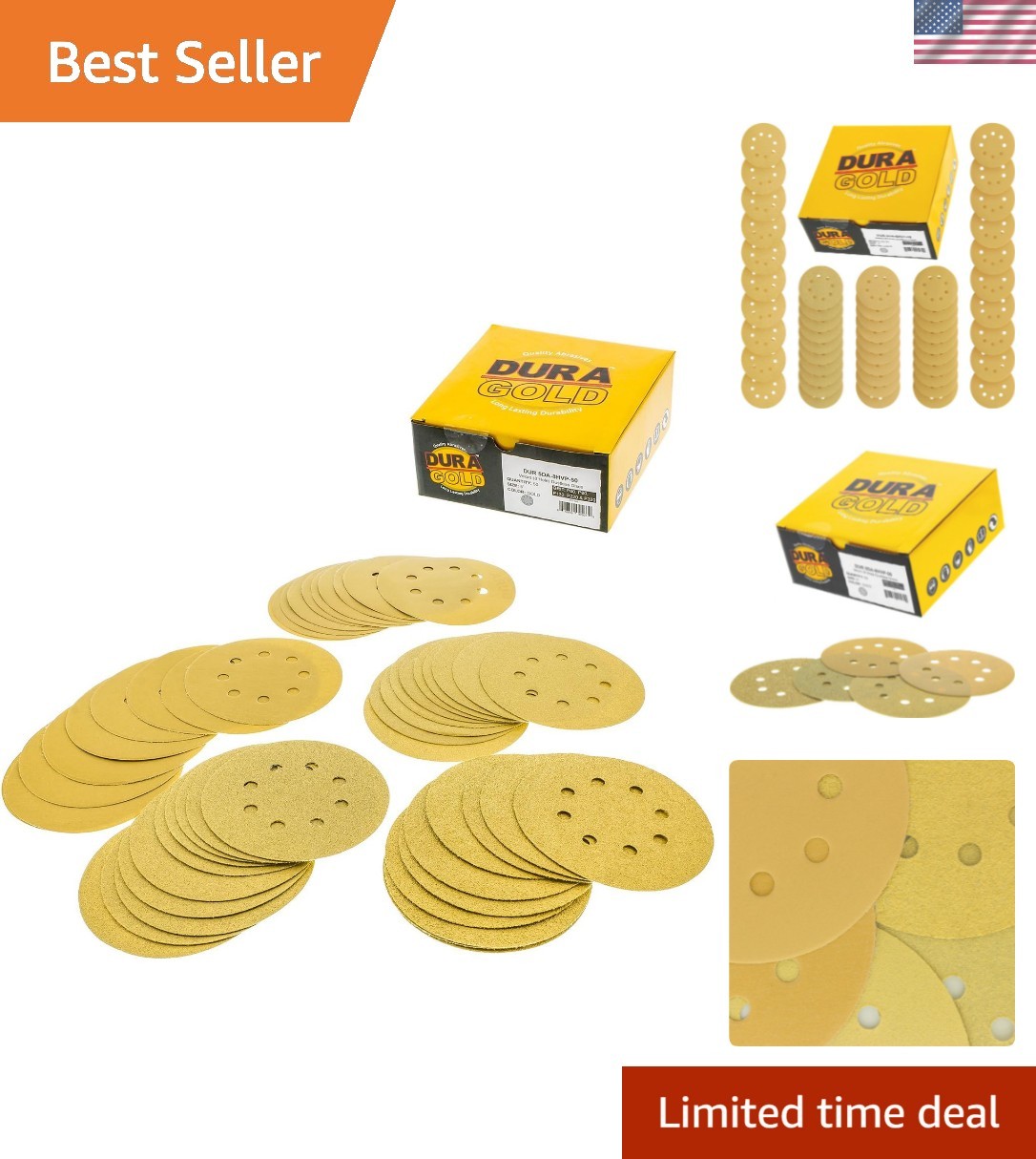 5″ Gold Sanding Discs Variety Pack – 50 Pieces with 8-Hole Hook and Loop Backing