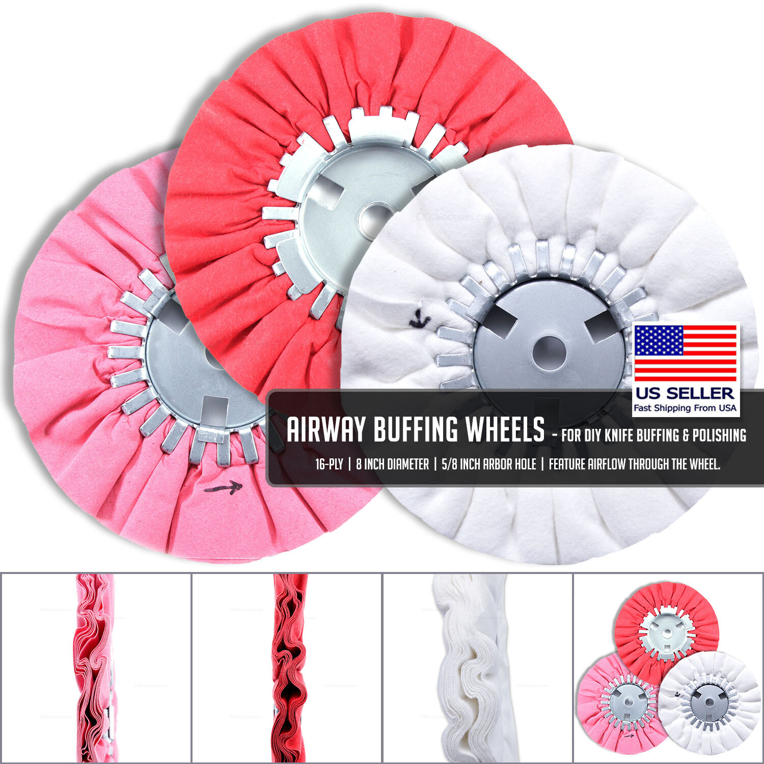 Airway Knife Buffing Wheels – 16-Ply – 8 Inch Diameter – 5/8 Inch Arbor Hole