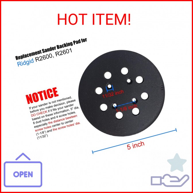 2 Pack 5 Inch 8 Hole Hook and Loop Sander Pad for Ridgid R2600, R2601 5″ Random