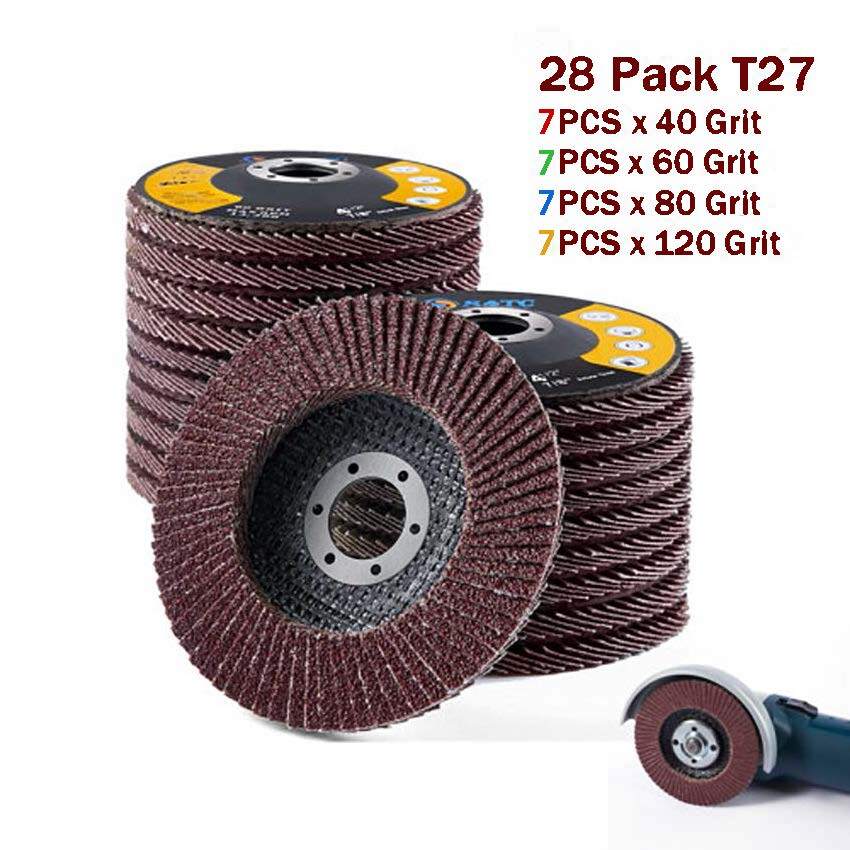 28PACK 4.5inch Aluminum Oxide Flap Discs 40 60 80 120Grit Grinding Wheel Sanding