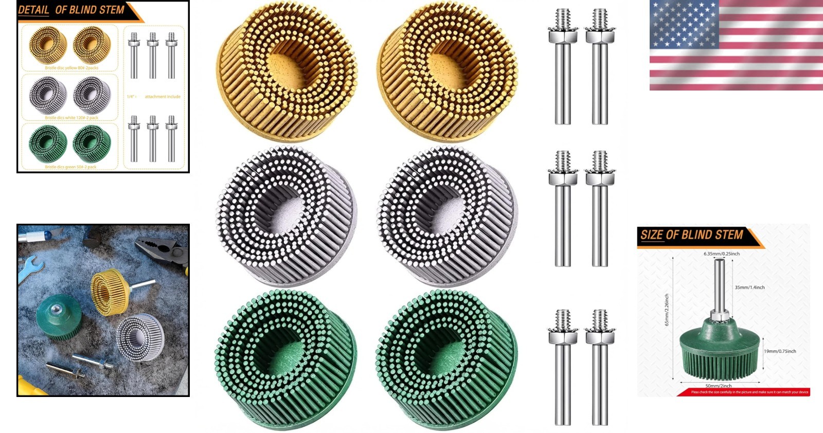 6-Pack 2 Inch Abrasive Bristle Discs for Metal