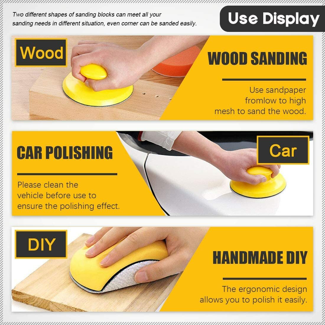 2PACK 5″ Foam Hand Sanding Blocks Pad Mouse & Round Hook Loop Disc Backing Plate