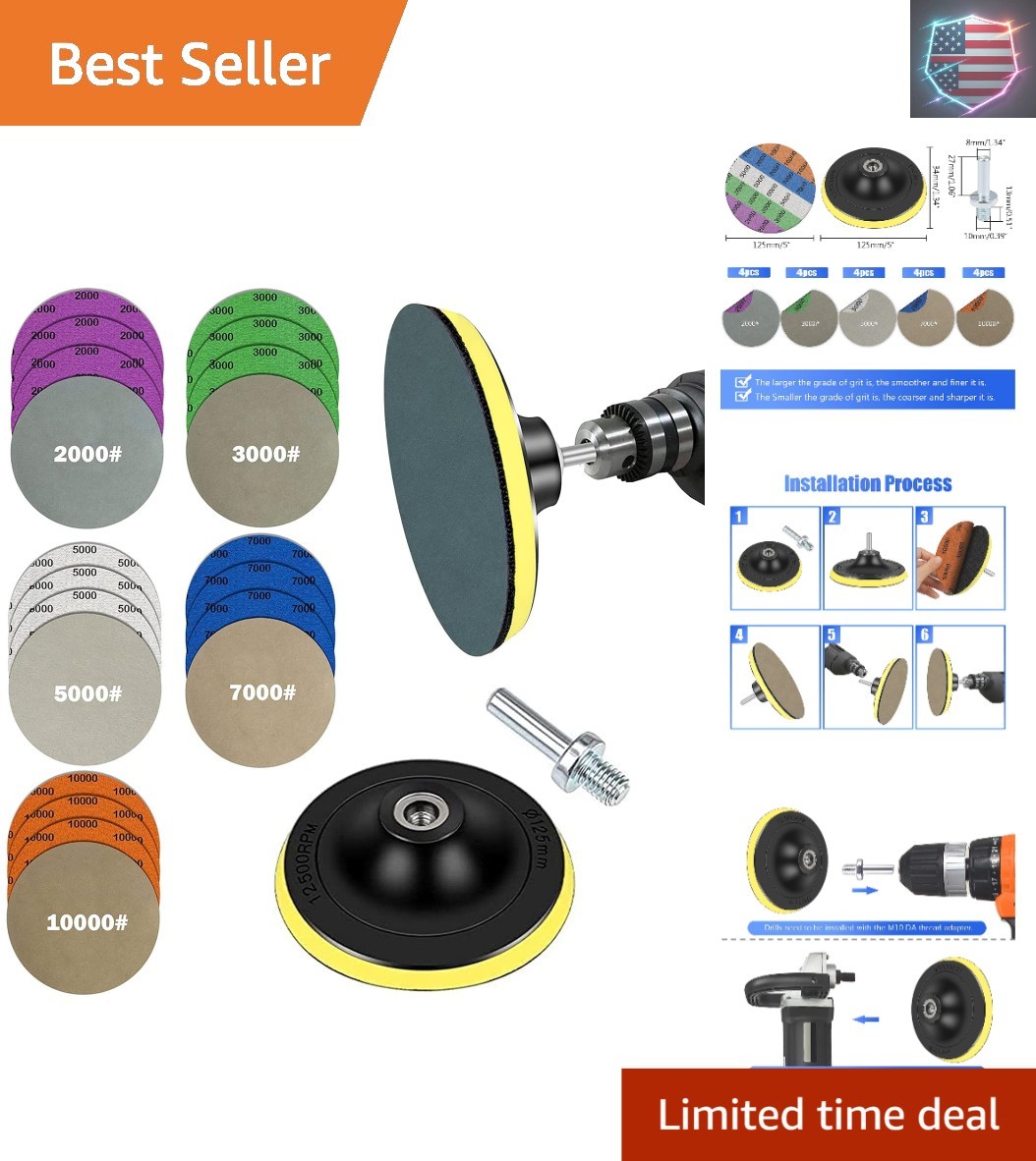 Water Grit Sandpaper 2000/3000/5000/7000/10000 and 5-inch Backing Pad Set, We