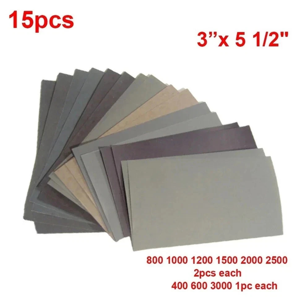 15PCS Sandpaper 400/3000 Grit Sand Paper Wet /Dry Sanding Paper Abrasive