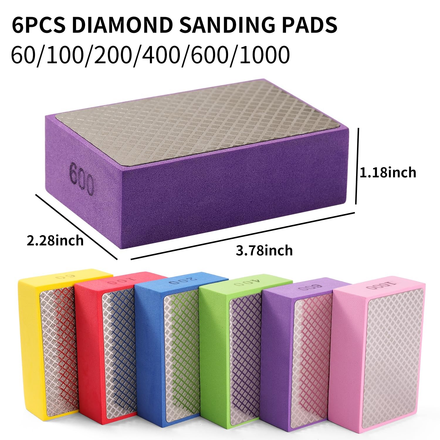 6 Pack Diamond Hand Polishing Pads Sanding Blocks for Glass Wood Ceramic Tiles
