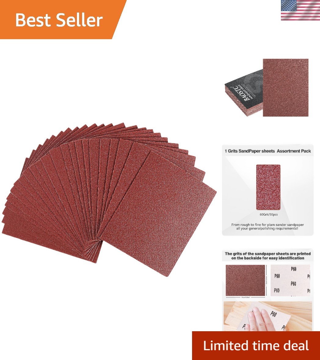 Efficient 4.5″ x 5.5″ P60 Grit Sandpaper – 50 Sheets for Flawless Finishing