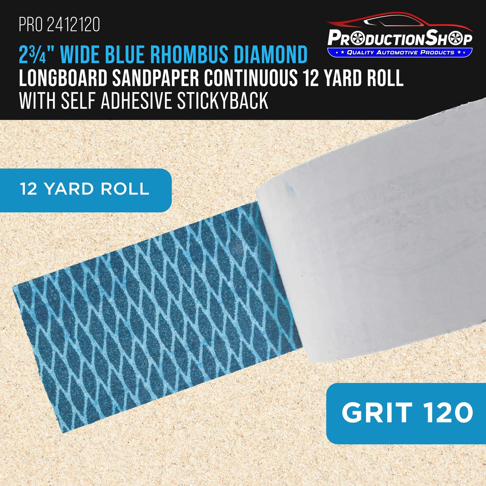 120 Grit PSA Diamond Shape Longboard Sandpaper 2.75″x 12 Yard Roll Self Adhesive