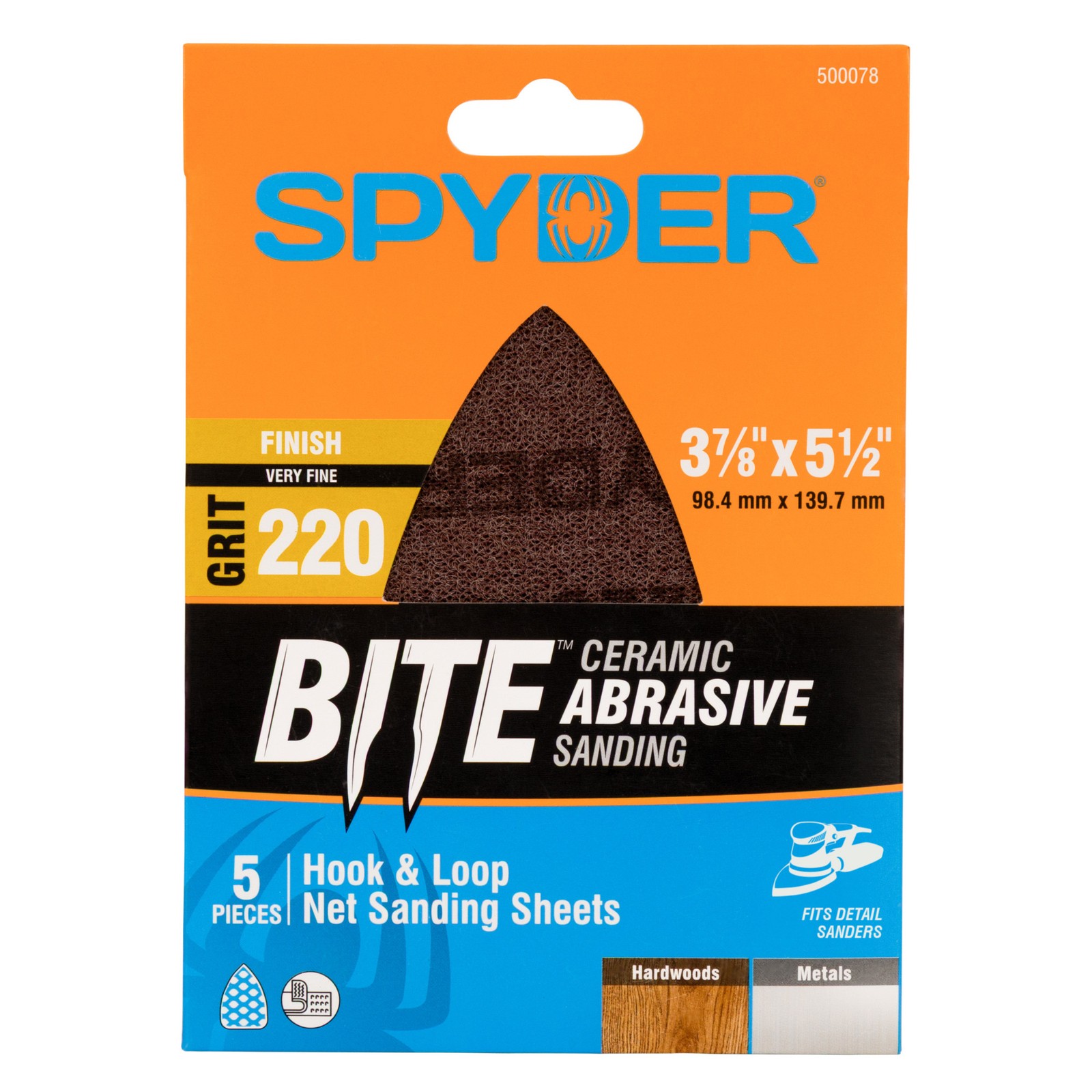 Spyder 3-7/8 in. x 5-1/2 in. 220 Grit Ceramic Net Sanding Sheets 5-Pack 500078