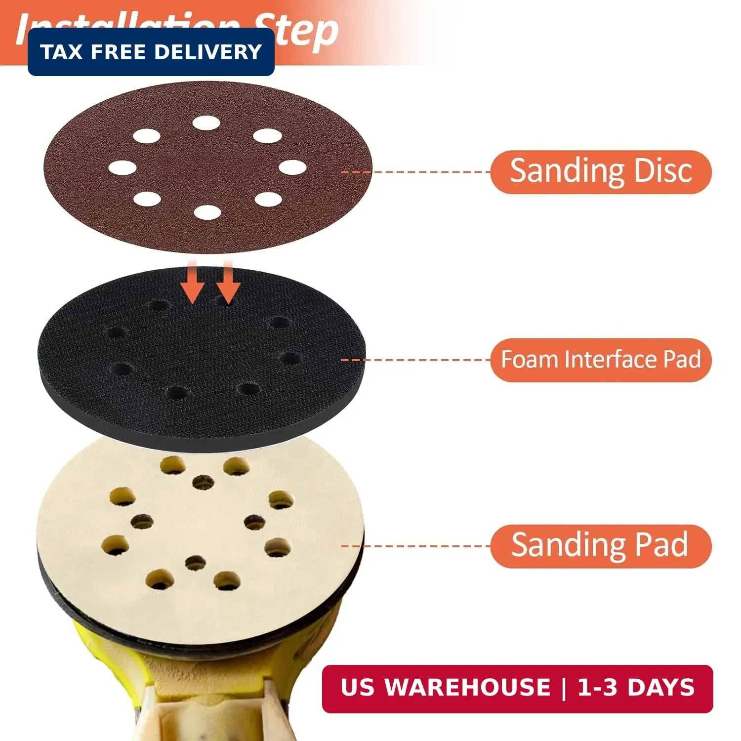4 Pack 5 Inch 8 Holes Foam Sanding Pads for Orbital Sander | Hook & Loop, Soft D