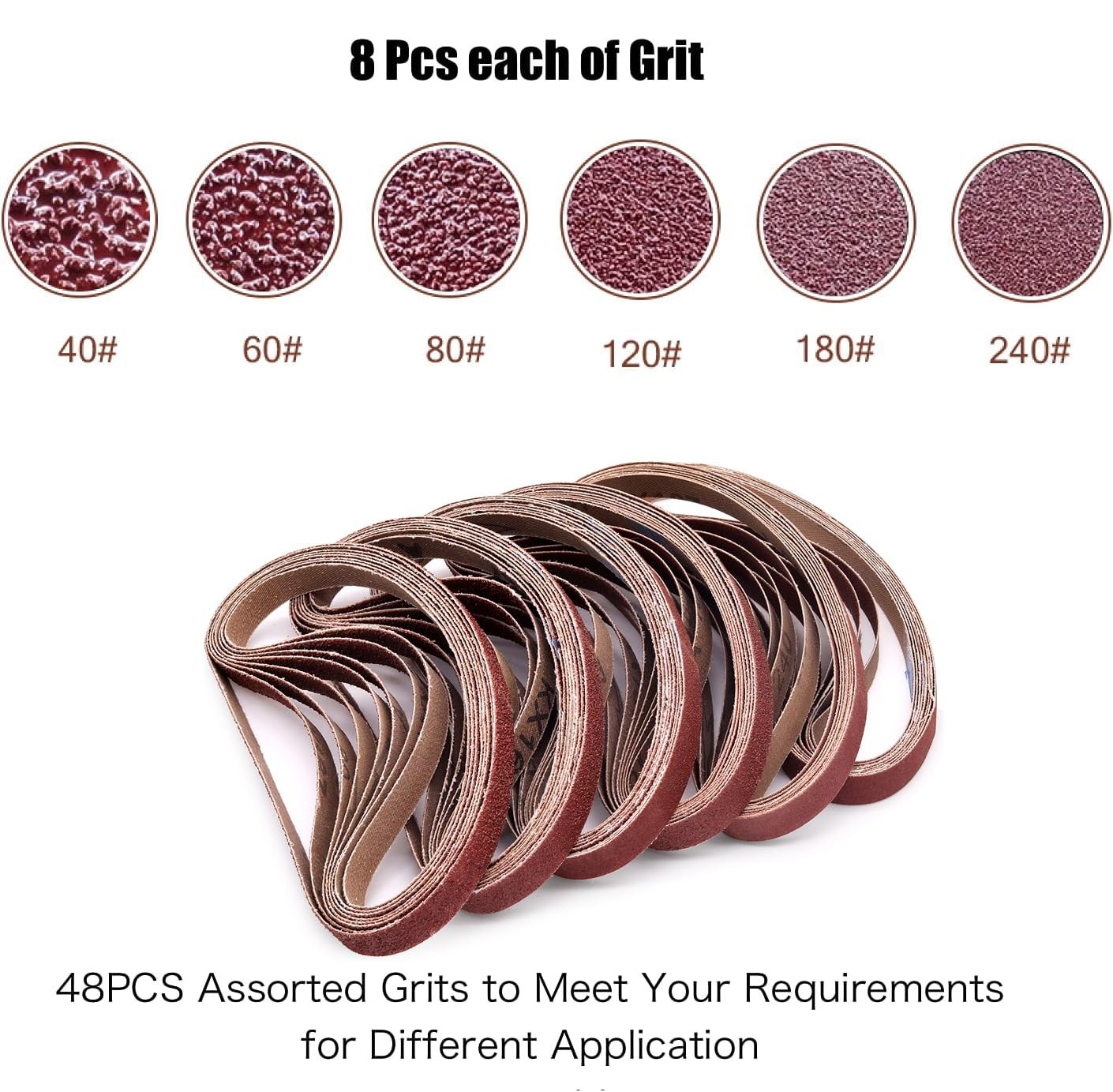 48pcs 1/2×18 Sanding Belts 40-240 Grit Aluminum Oxide Mini Air Belt Sander