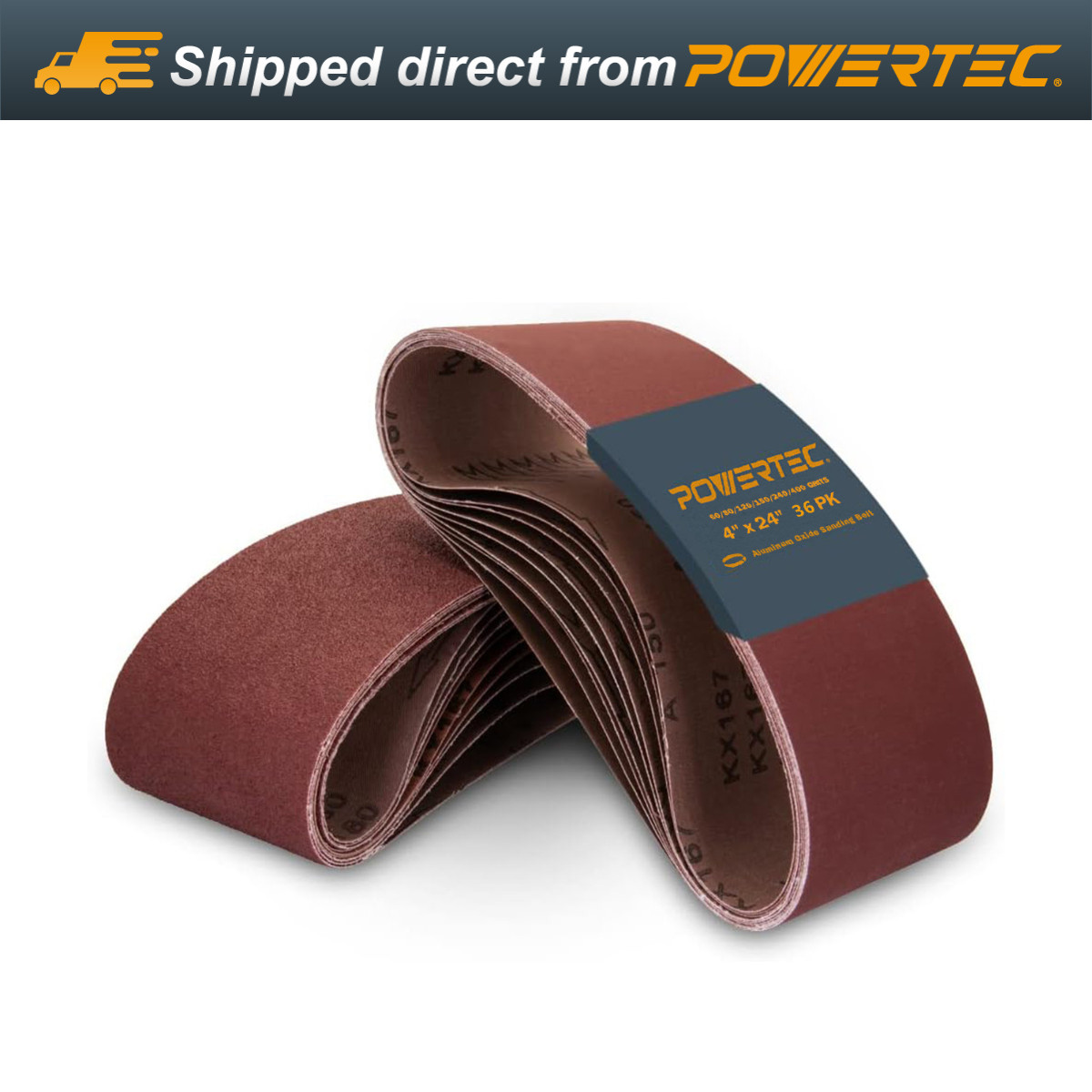POWERTEC 36 pcs 4 x 24″ A/O Sanding Belt Assortment (60,80,120,150,240,400 Grit)