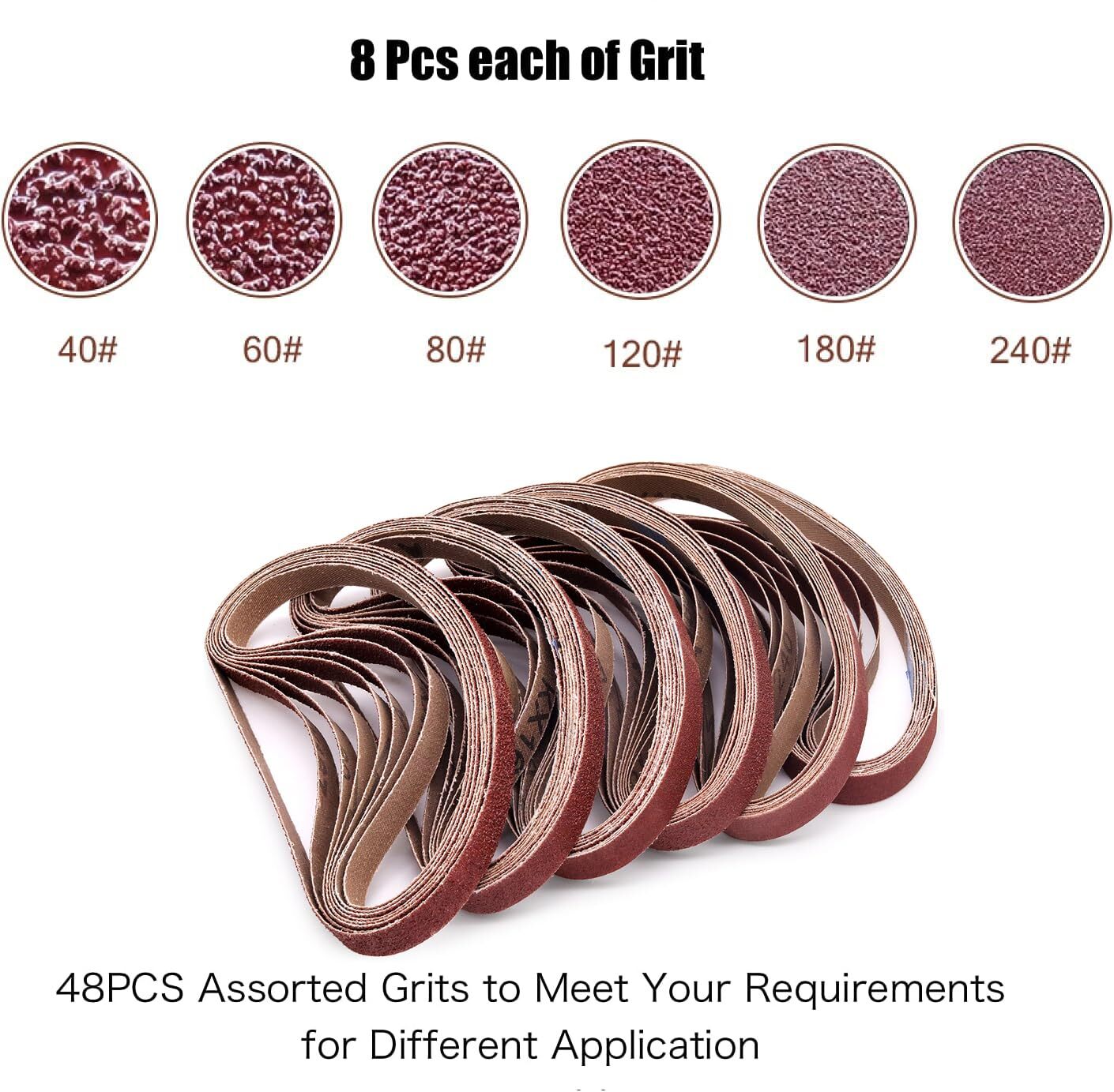 48pcs 1/2×18 Sanding Belts 40-240 Grit Aluminum Oxide Mini Air Belt Sander
