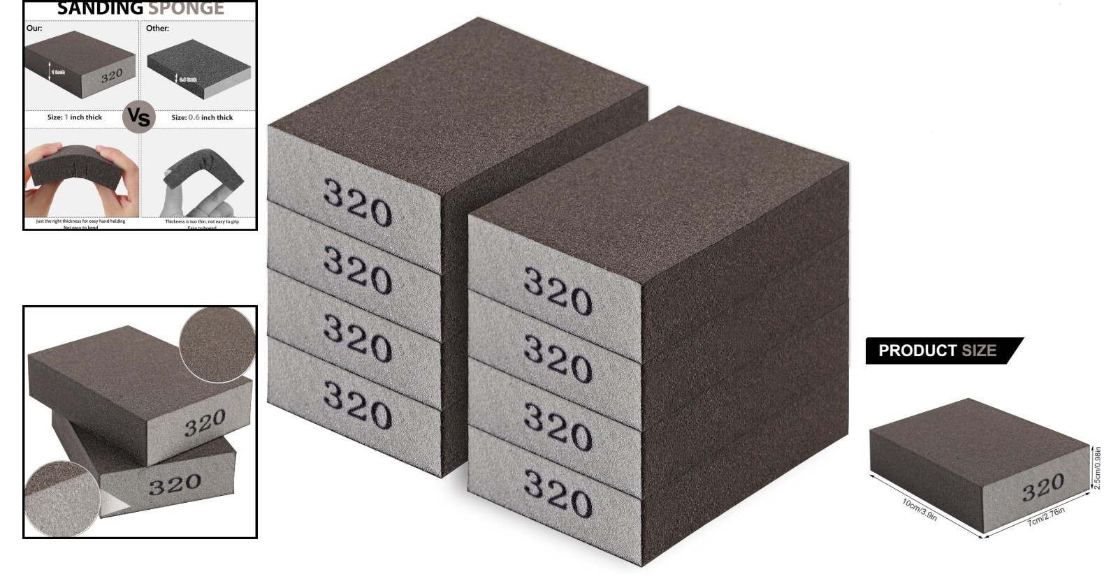 Durable 8-Pack Sanding Sponges, 320 Grit – Perfect for Wood and Metal Finishing