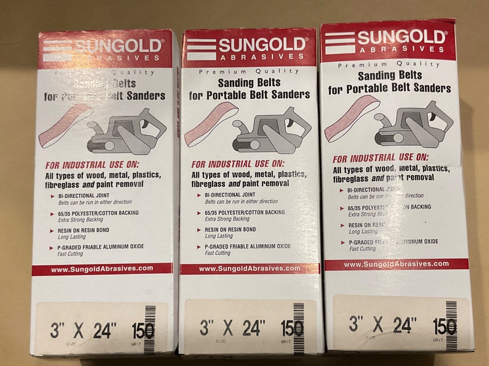 Sungold Abrasives 3″x24″ 150 GRIT Sanding Belts BULK BUY (3) 10 Packs