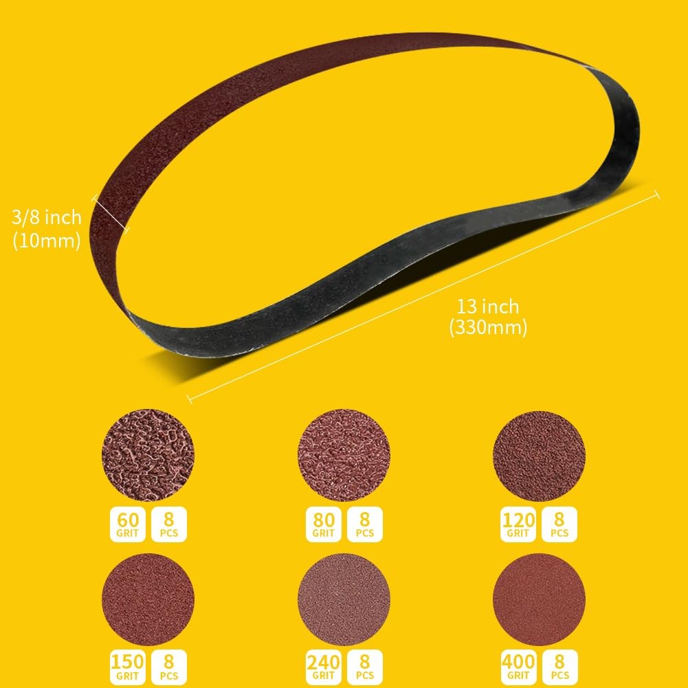 48 Pcs 3/8 x 13 Inch Assorted Aluminum Oxide Belt Sander Sanding x 13