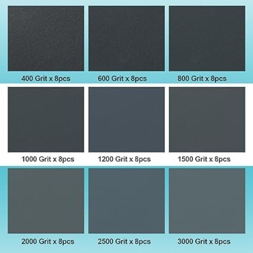 72PCS Wet & Dry Sandpaper Assortment Pack – Multi-Grit 400 to 3000, 9×3.6 Inch